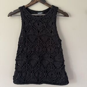 EXPRESS CROCHET SWEATER TANK BLACK WITH METALLIC SILVER THREAD SIZE SMALL GUC